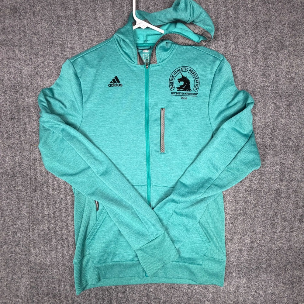 Adidas 2016 Boston Marathon 120th Anniversary Climalite Full Zip Hoodie Teal S